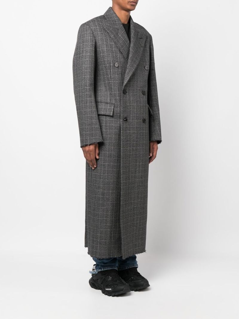 Grey Checked Double-breasted Coat