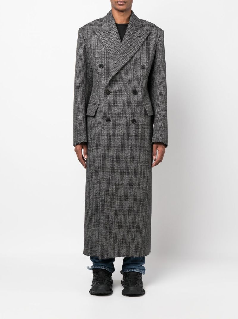 Grey Checked Double-breasted Coat