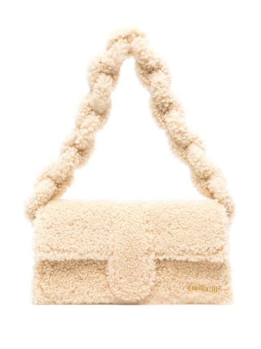 Neutral Le Bambidou Shearling Shoulder Bag
