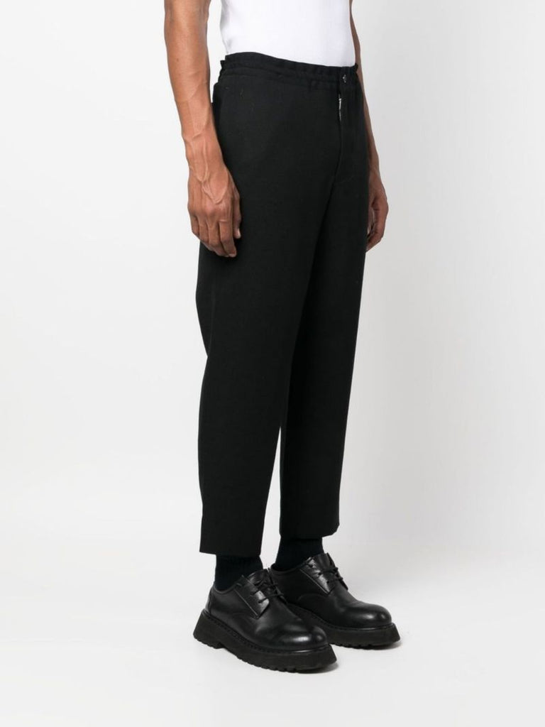 Black Wool Straight-leg Trousers
