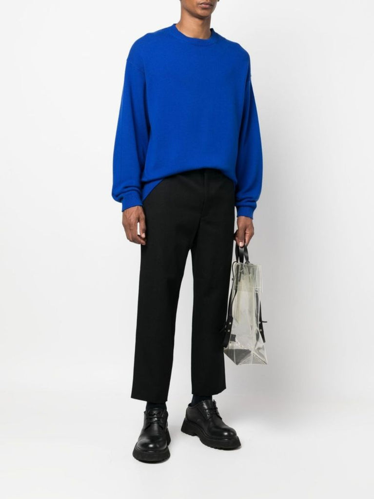 Black Wool Straight-leg Trousers