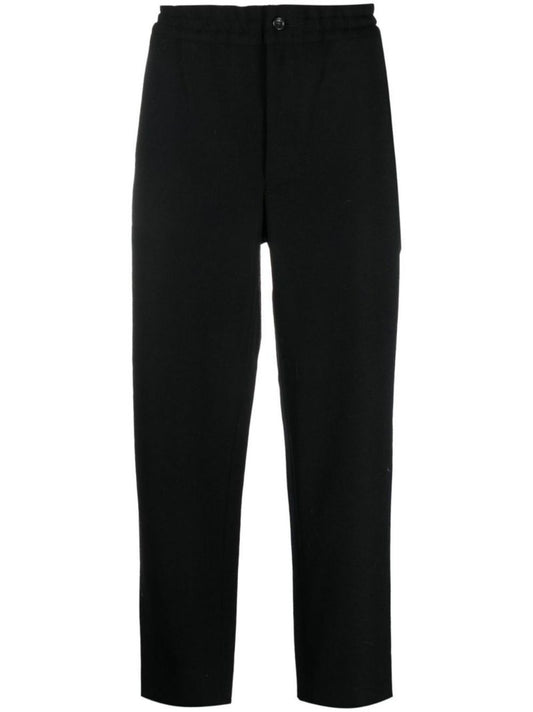 Black Wool Straight-leg Trousers