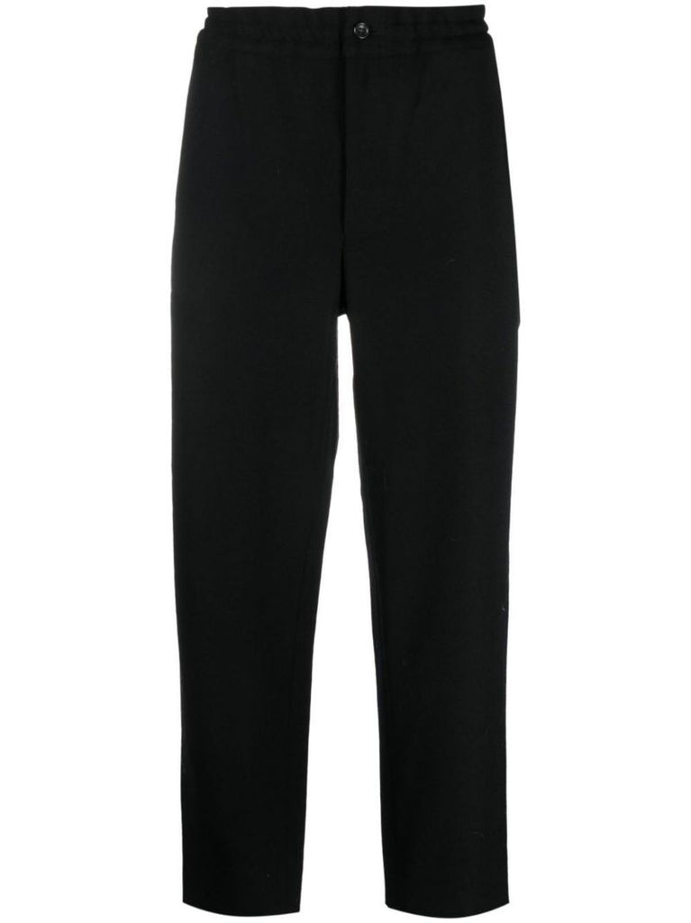Black Wool Straight-leg Trousers