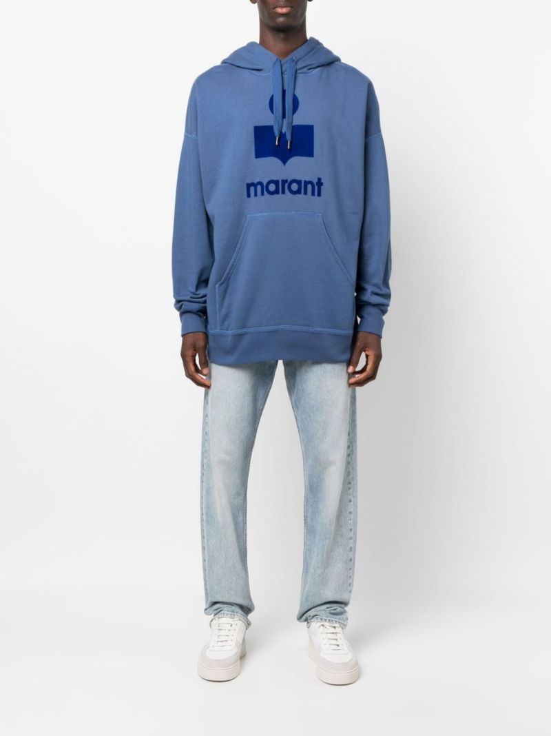 Blue Logo Print Cotton Hoodie