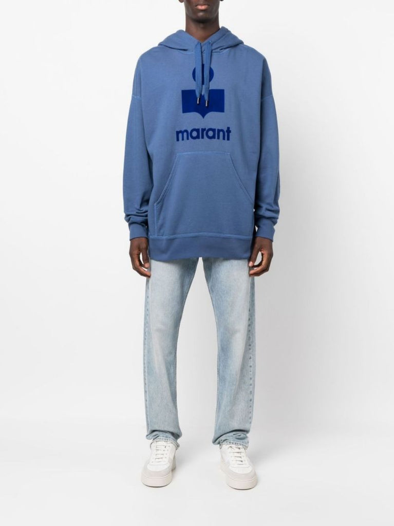 Blue Logo Print Cotton Hoodie