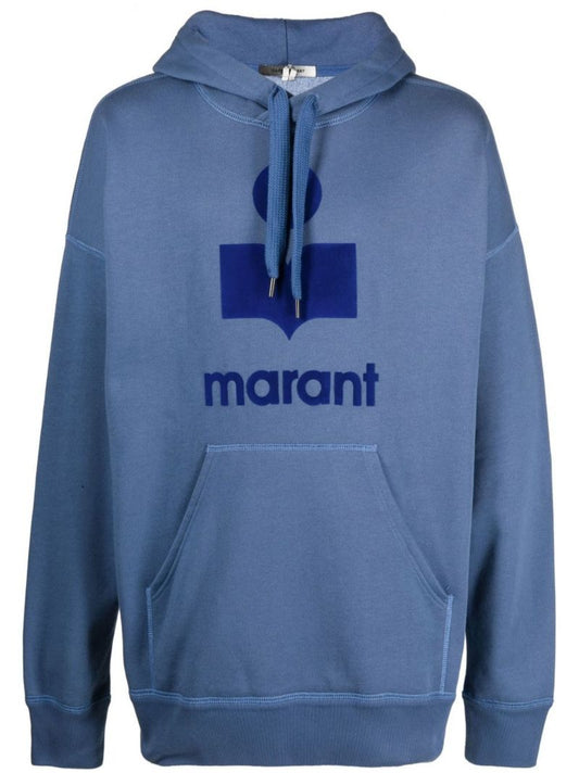 Blue Logo Print Cotton Hoodie