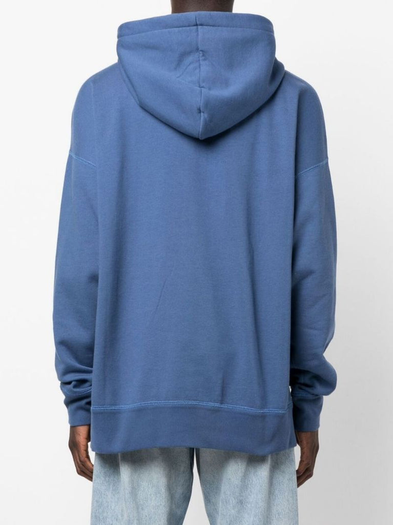 Blue Logo Print Cotton Hoodie
