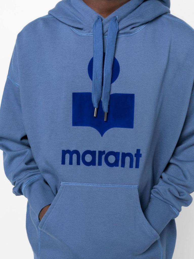 Blue Logo Print Cotton Hoodie
