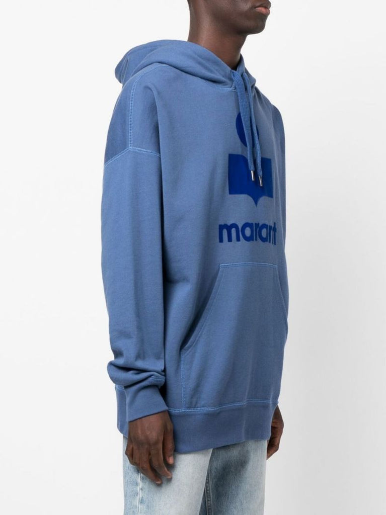 Blue Logo Print Cotton Hoodie