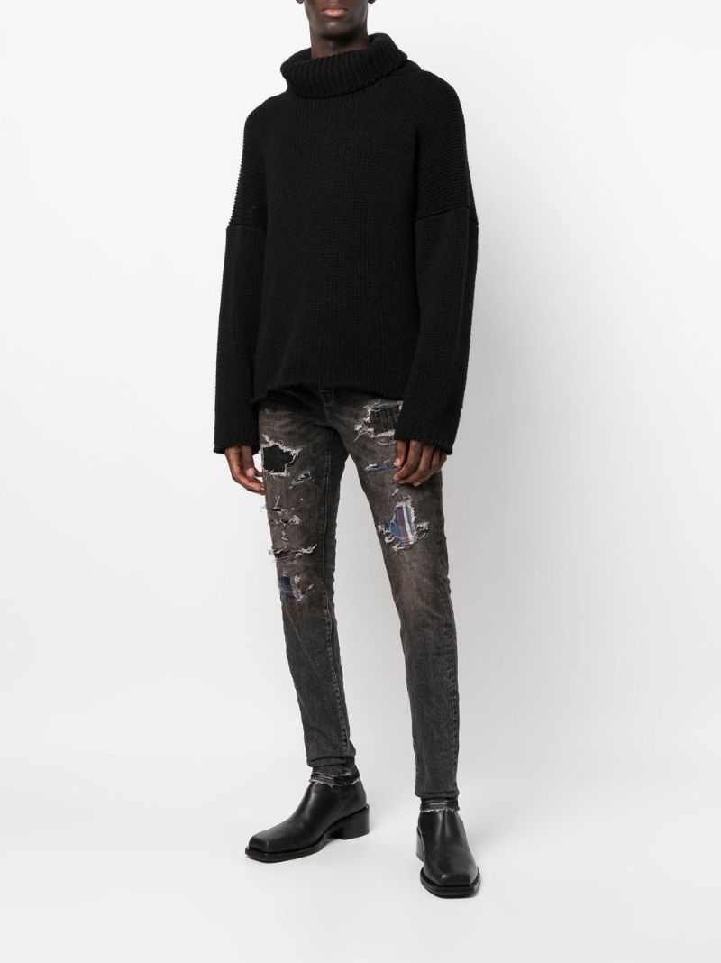 Black Distressed Slim-fit Jeans