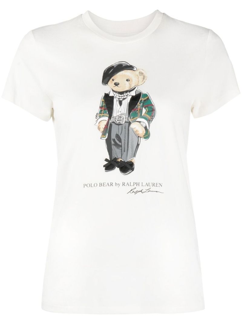 White Polo Bear Printed T-shirt