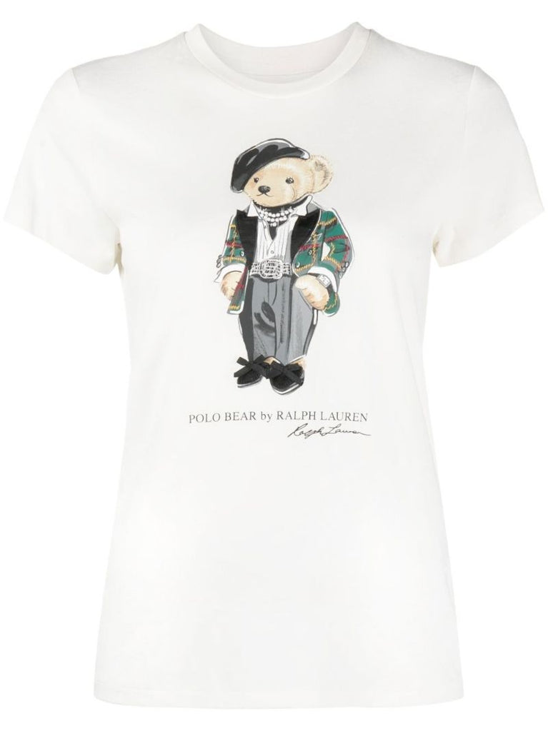 White Polo Bear Printed T-shirt