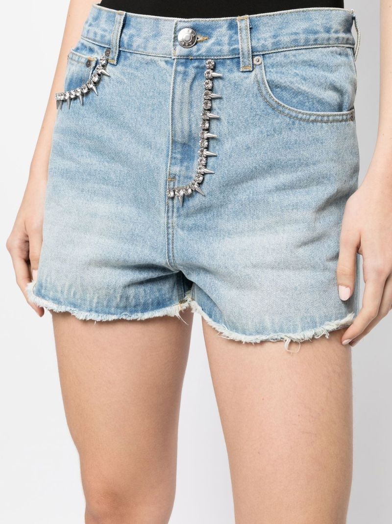 Blue Nameplate Embellished Cut-out Shorts