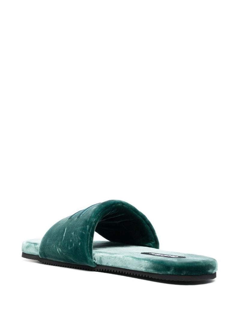 Green Harrison Logo Embroidered Velvet Slides