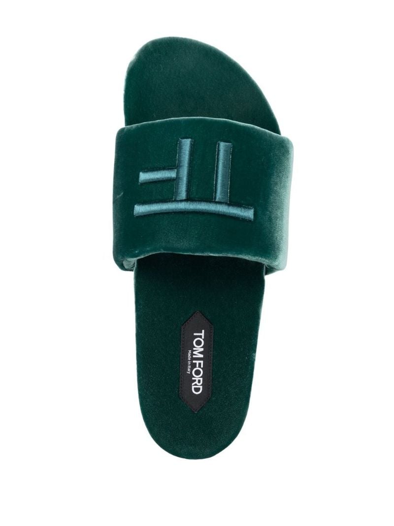 Green Harrison Logo Embroidered Velvet Slides