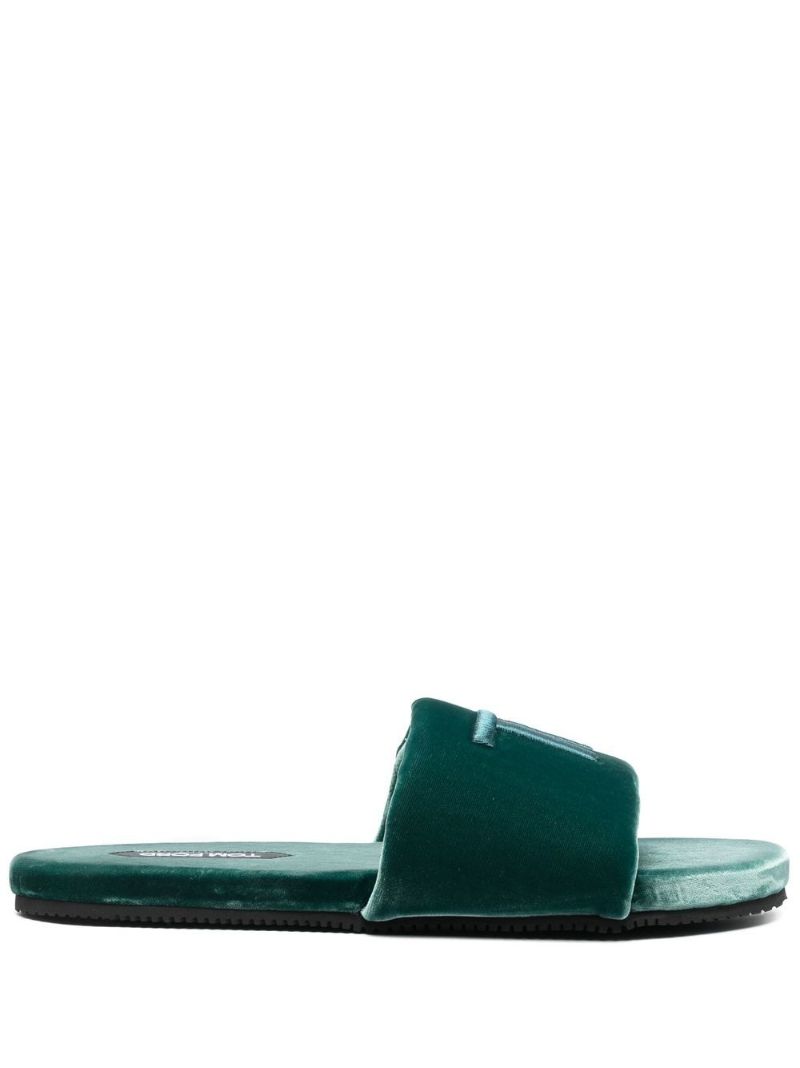 Green Harrison Logo Embroidered Velvet Slides