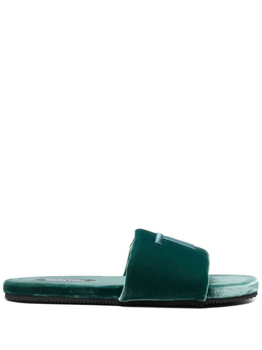 Green Harrison Logo Embroidered Velvet Slides