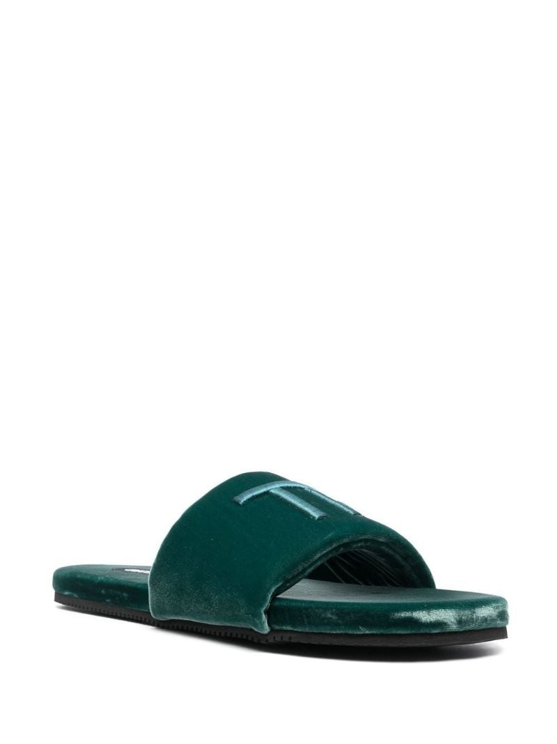 Green Harrison Logo Embroidered Velvet Slides