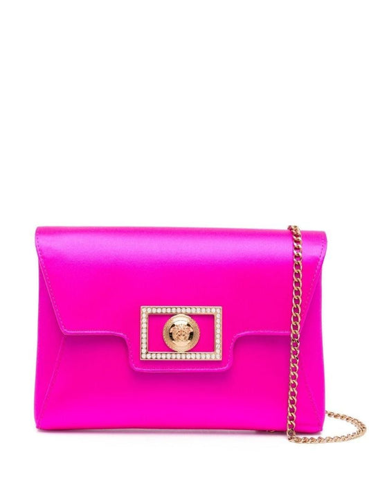 Pink Crystal La Medusa Satin Clutch Bag