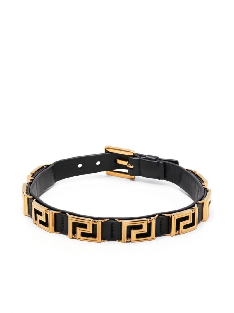 Black La Greca Leather Choker Necklace