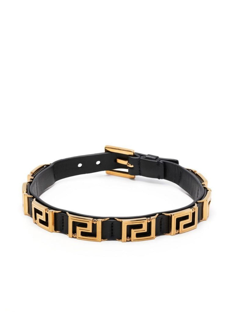 Black La Greca Leather Choker Necklace
