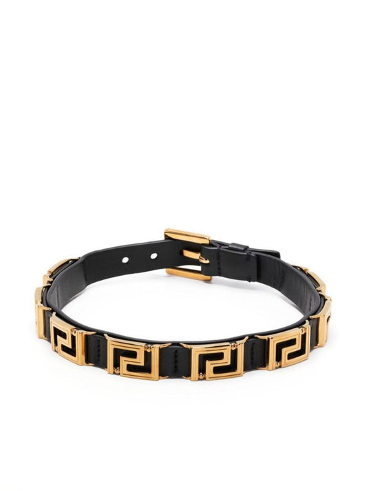 Black La Greca Leather Choker Necklace