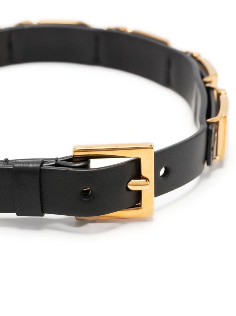 Black La Greca Leather Choker Necklace