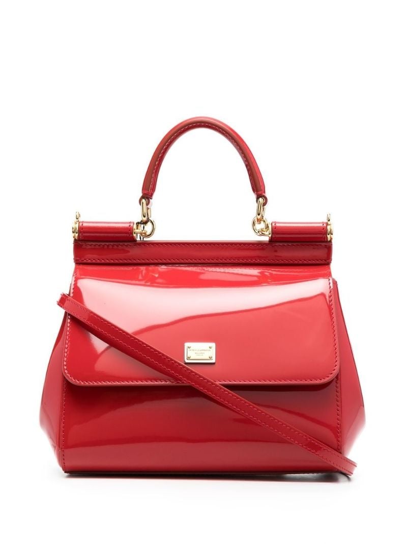 Red Sicily Small Patent Leather Top Handle Bag