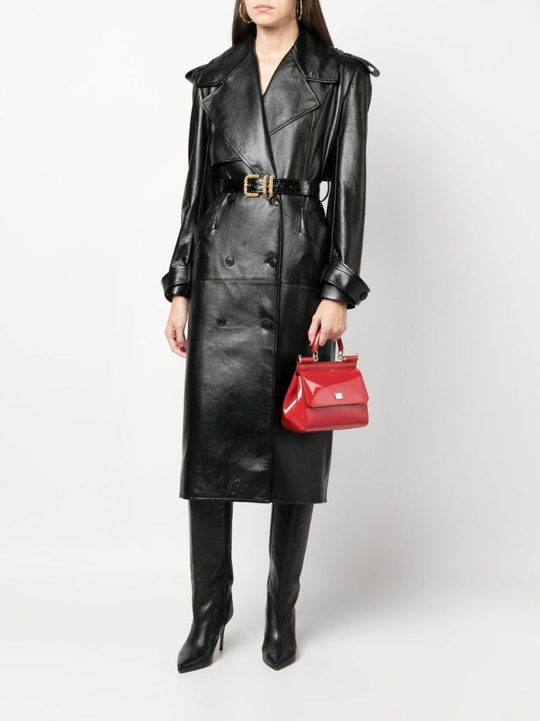 Red Sicily Small Patent Leather Top Handle Bag
