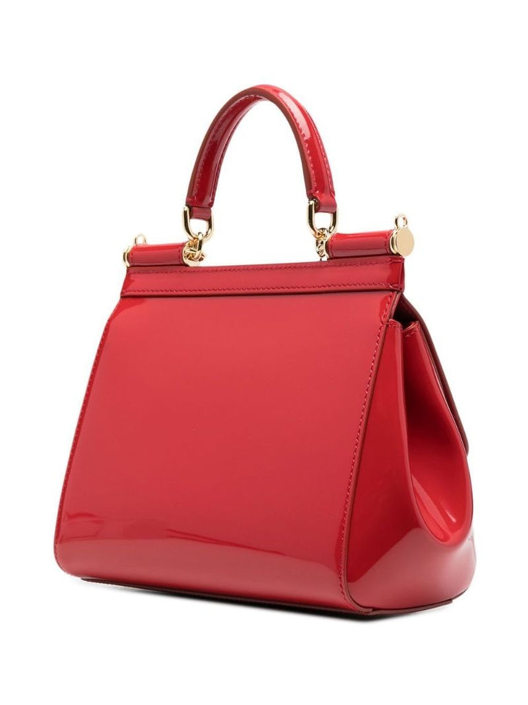 Red Sicily Small Patent Leather Top Handle Bag