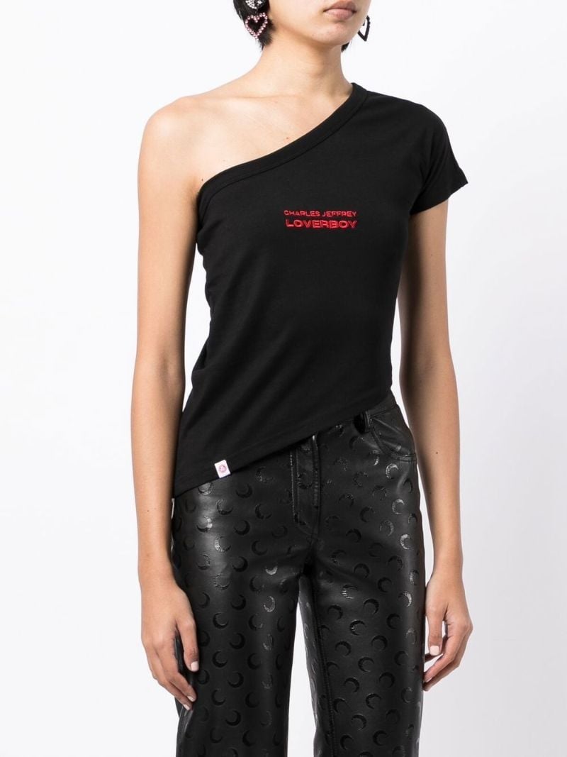 Black Logo One-shoulder Cotton Top