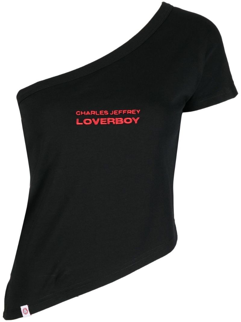 Black Logo One-shoulder Cotton Top