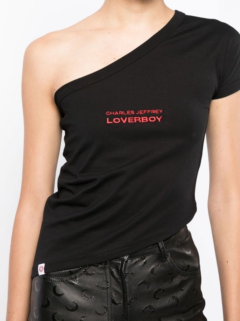 Black Logo One-shoulder Cotton Top