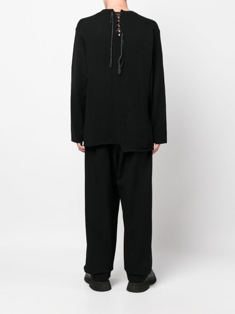 Black Lace-up Wool Sweater