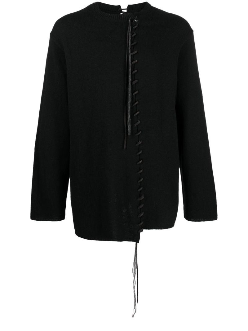 Black Lace-up Wool Sweater