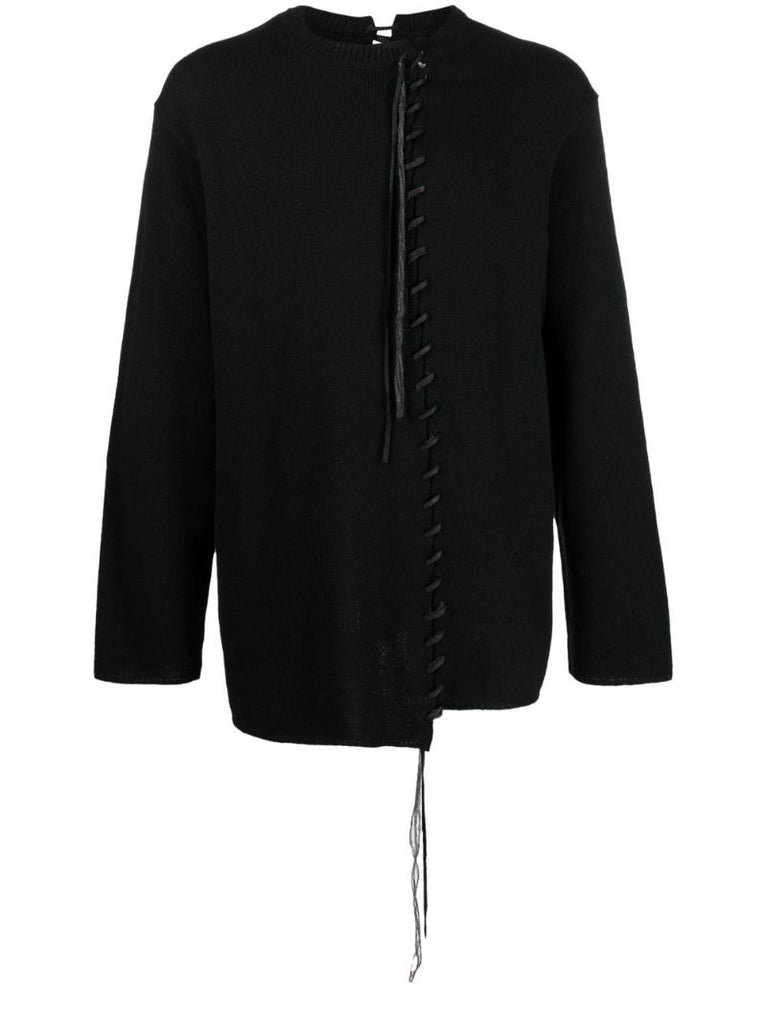 Black Lace-up Wool Sweater