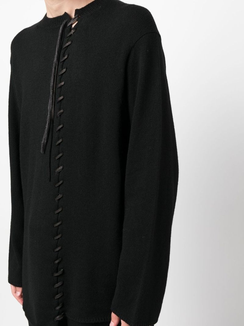 Black Lace-up Wool Sweater