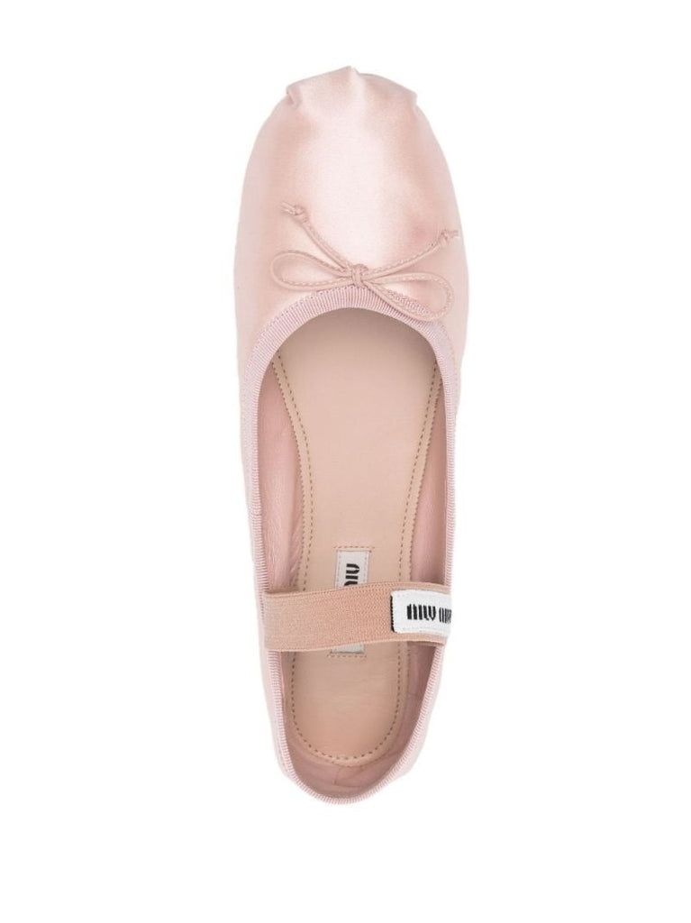 Pink Logo-strap Satin Ballet Pumps