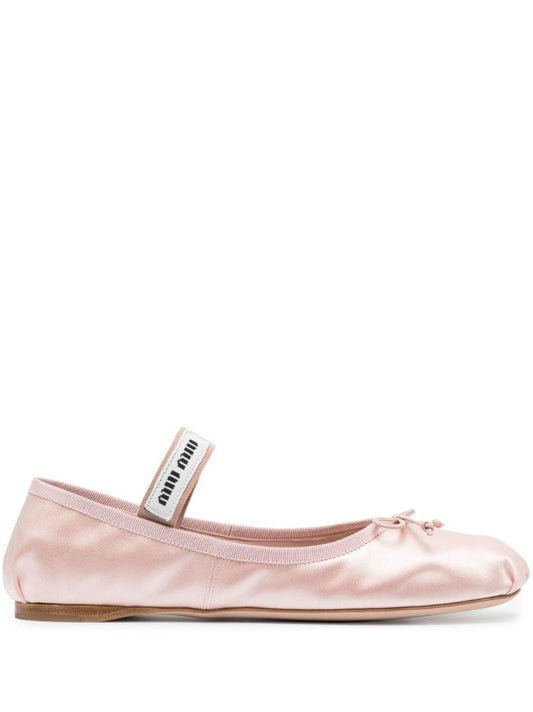 Pink Logo-strap Satin Ballet Pumps