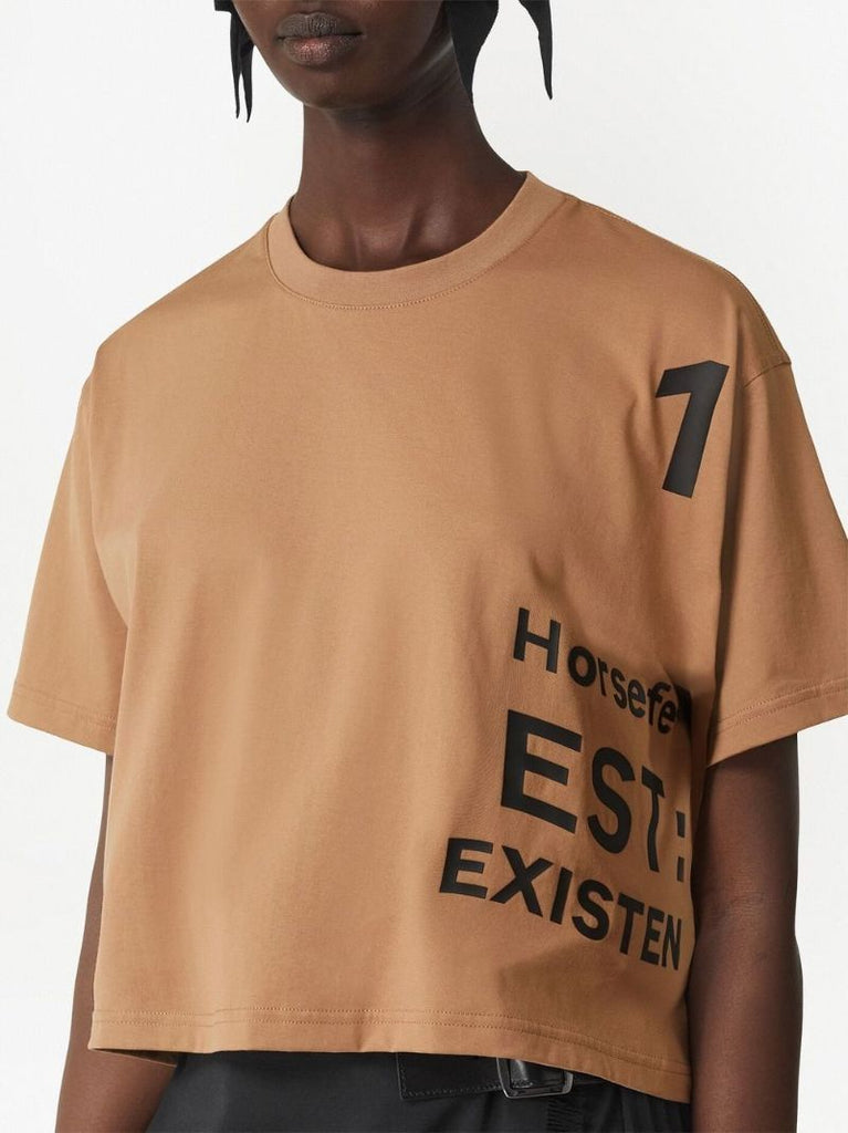 Neutral Horseferry Print Cropped T-shirt
