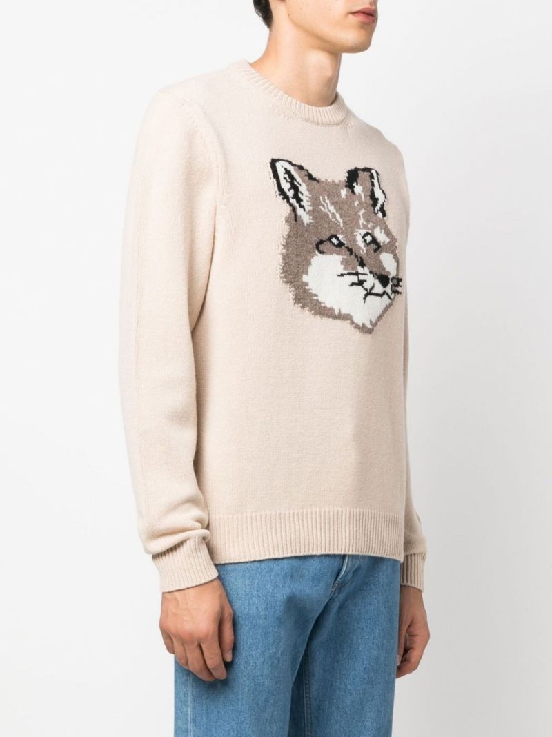 Neutral Fox Head Wool Sweater