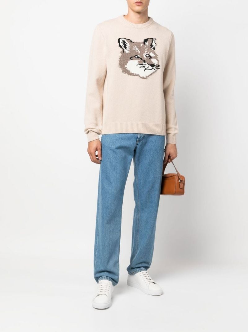 Neutral Fox Head Wool Sweater