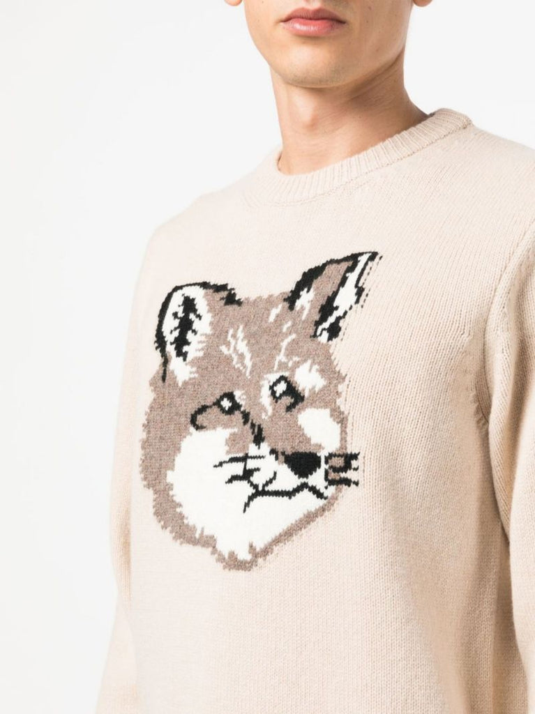 Neutral Fox Head Wool Sweater