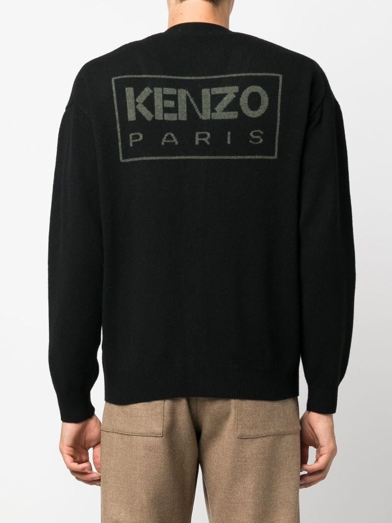 Black Logo Intarsia Wool Cardigan