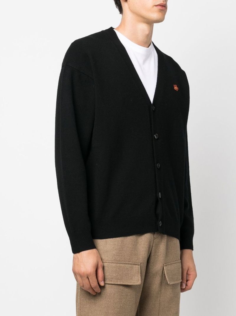 Black Logo Intarsia Wool Cardigan