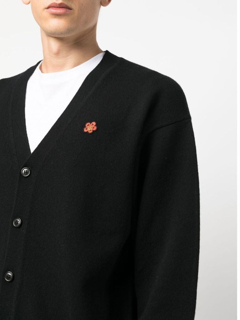 Black Logo Intarsia Wool Cardigan