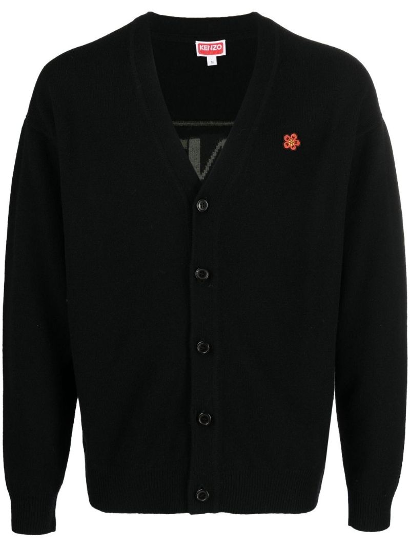 Black Logo Intarsia Wool Cardigan