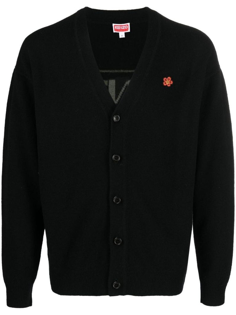 Black Logo Intarsia Wool Cardigan