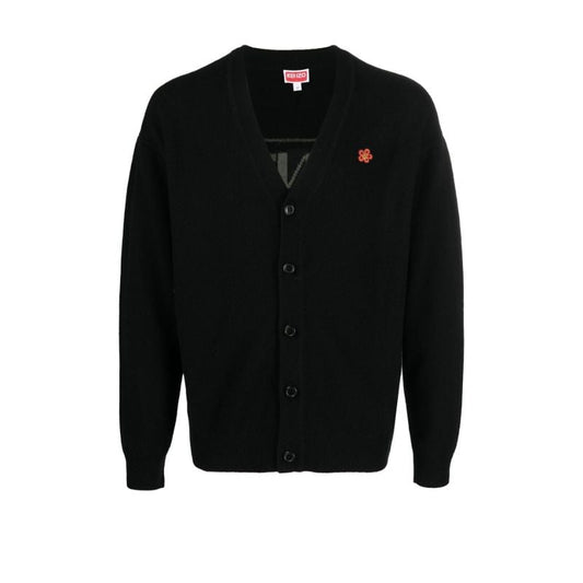 Black Logo Intarsia Wool Cardigan