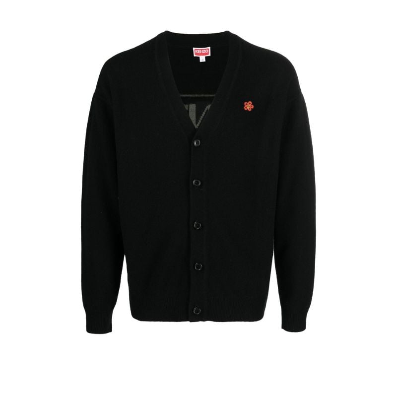 Black Logo Intarsia Wool Cardigan